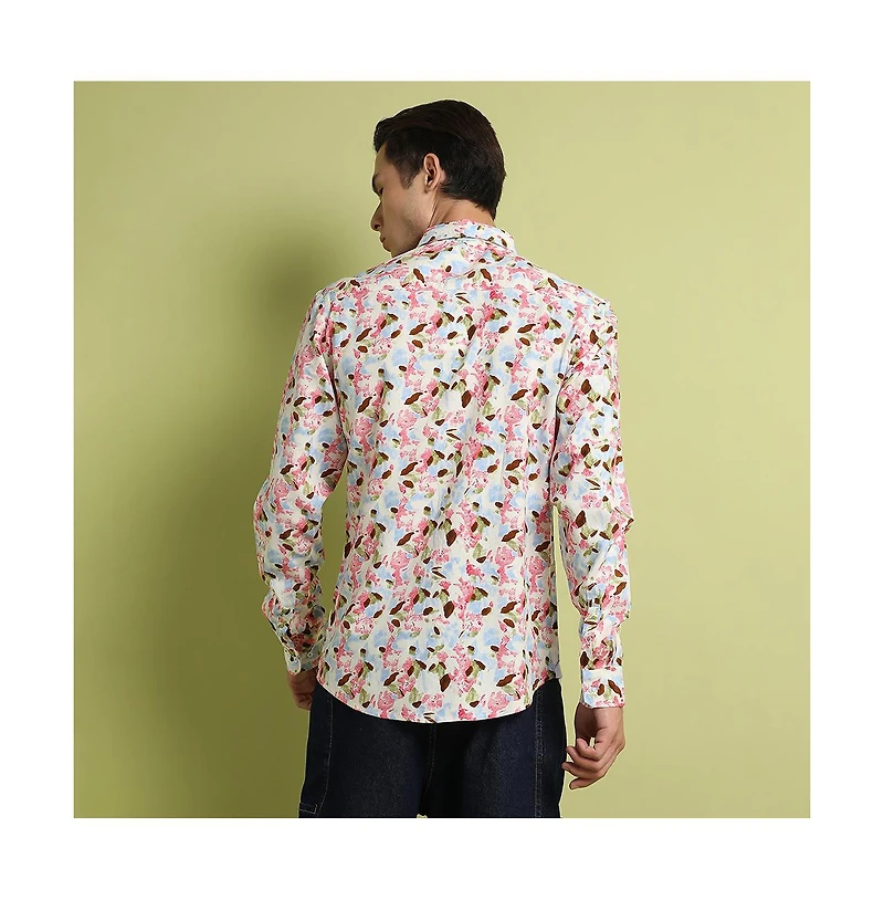 Campus Sutra Men's Blue & Pink Leaf Strokes Shirt