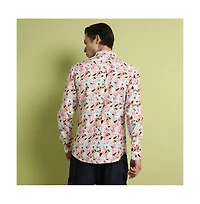 Campus Sutra Men's Blue & Pink Leaf Strokes Shirt