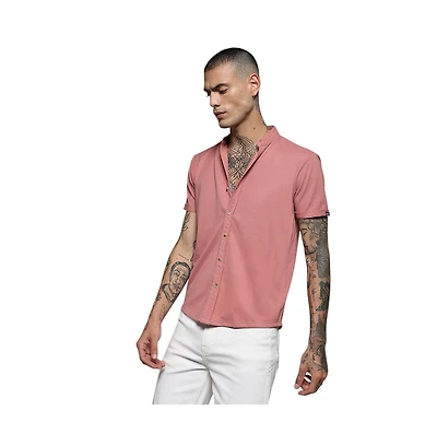 Campus Sutra Men's Salmon Pink Basic Shirt