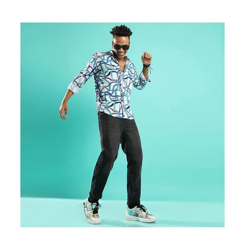 Campus Sutra Men's Abstract Print Button Up Shirt