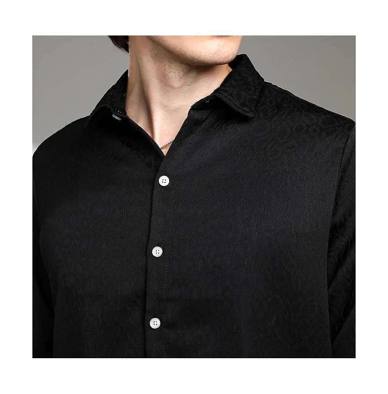 Campus Sutra Men's Onyx Black Abstract-Textured Shirt