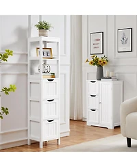 Vanirror Bathroom Storage Cabinet, Slim 12" Depth, 3 Drawers & 2 Shelves, 56"H x 12"W, White