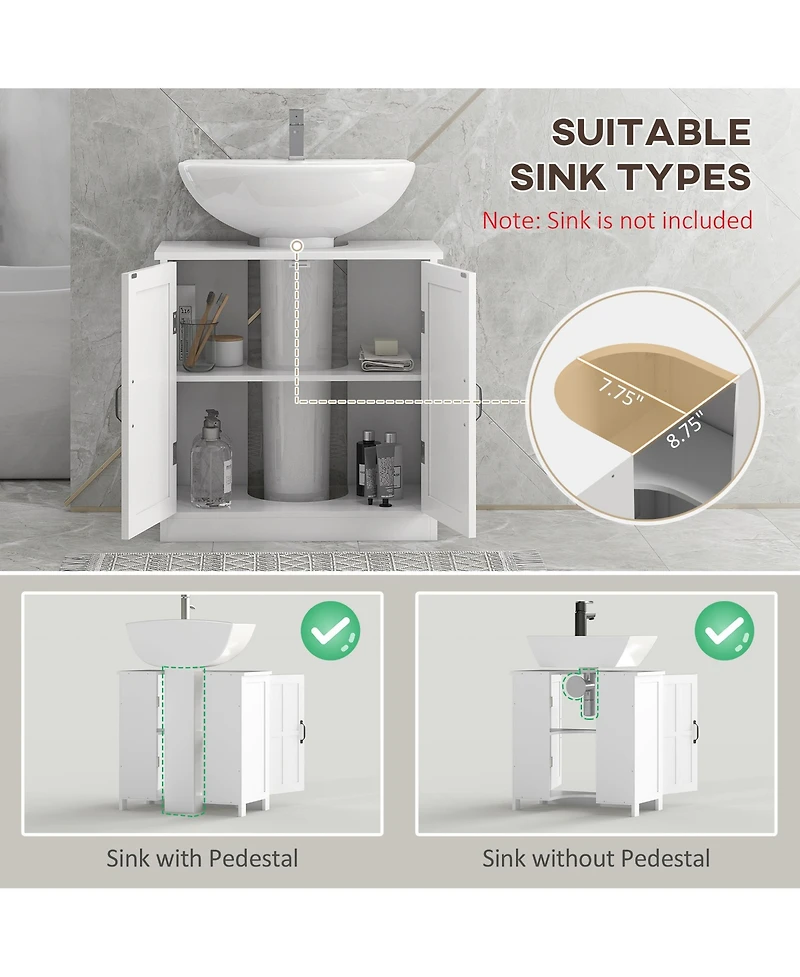 Kleankin Bathroom Sink Cabinet, Pedestal Sink Cabinet with Adjustable Shelf, White