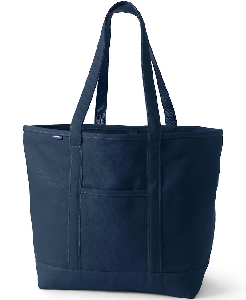 Lands' End Extra Large Solid Color 5 Pocket Open Top Long Handle Canvas Tote Bag
