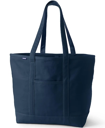 Lands' End Extra Large Solid Color 5 Pocket Open Top Long Handle Canvas Tote Bag
