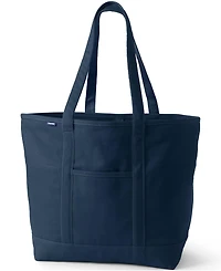 Lands' End Extra Large Solid Color 5 Pocket Open Top Long Handle Canvas Tote Bag