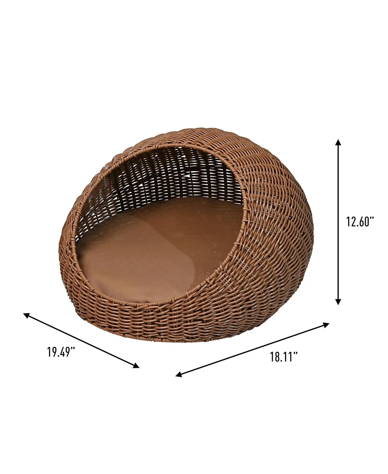 Fiora 19.5" x 18" Modern Circular Faux Wicker Pet Bed with Machine-Washable Cushion