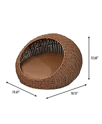 Fiora 19.5" x 18" Modern Circular Faux Wicker Pet Bed with Machine-Washable Cushion