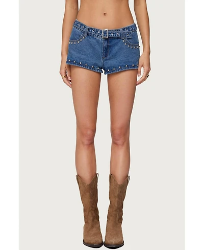 Edikted Womens Grommet & Stud Denim Micro Shorts