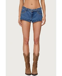 Edikted Womens Grommet & Stud Denim Micro Shorts