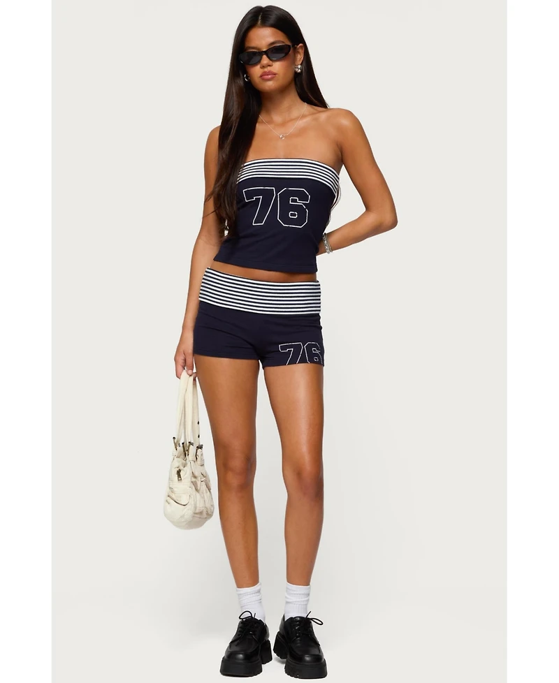 Edikted Women's 76 Stripey Fold Over Shorts