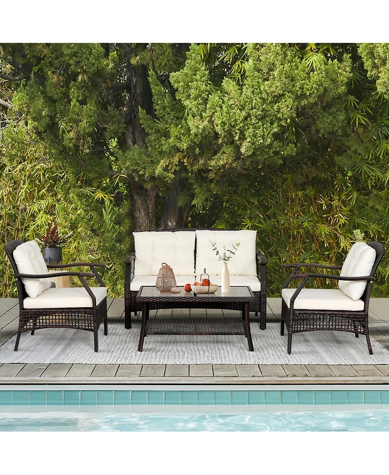 Gymax 8PCS Rattan Patio Conversation Furniture Set Wicker Sofa Set w/ Waterproof Cover