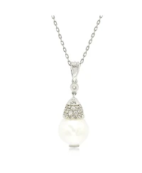 Suzy Levian Sterling Silver Pearl & White Sapphire Crown Pendant