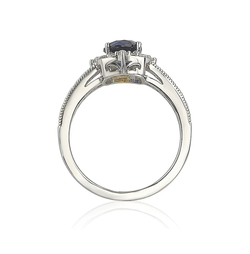 Suzy Levian Sterling Silver Sapphire & Created White Eccentric Halo Center Stone Ring