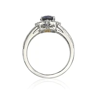 Suzy Levian Sterling Silver Sapphire & Created White Eccentric Halo Center Stone Ring