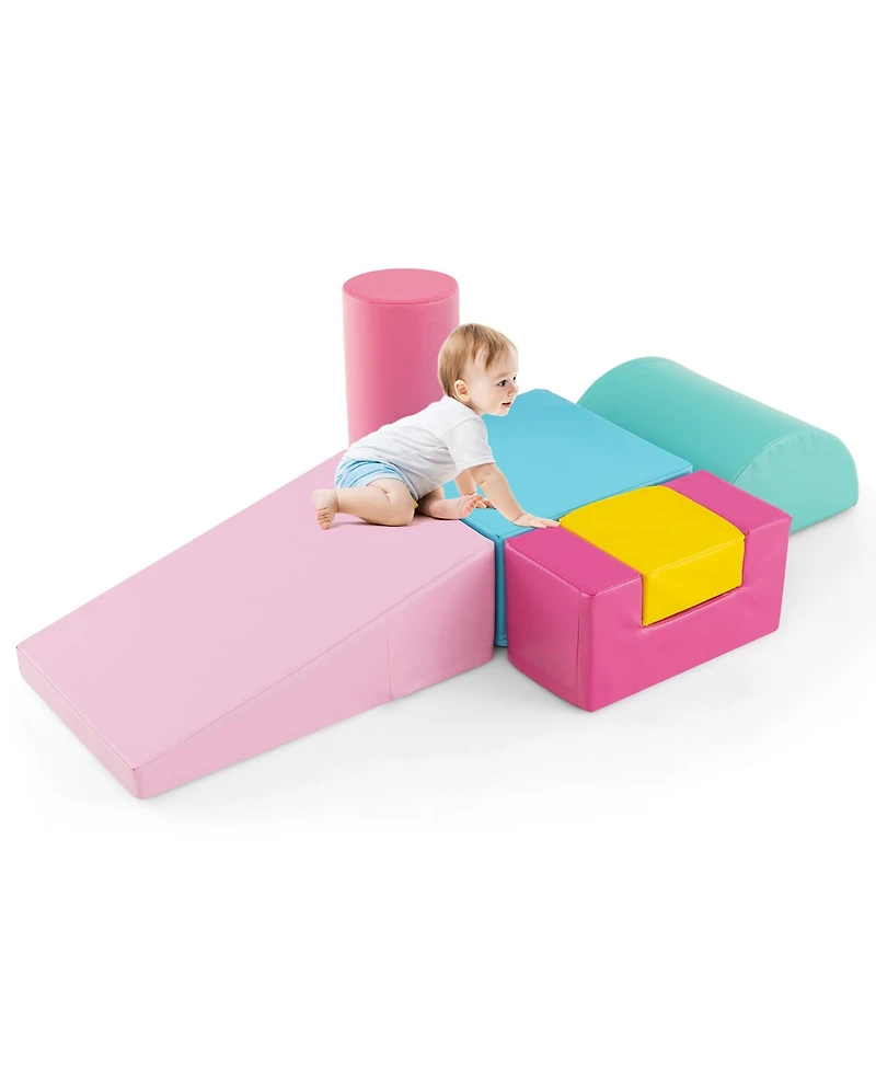 Gymax 6 Pcs Kids Climber Play Set Indoor Foam Climb & Crawl Activity Blocks w/ Cover