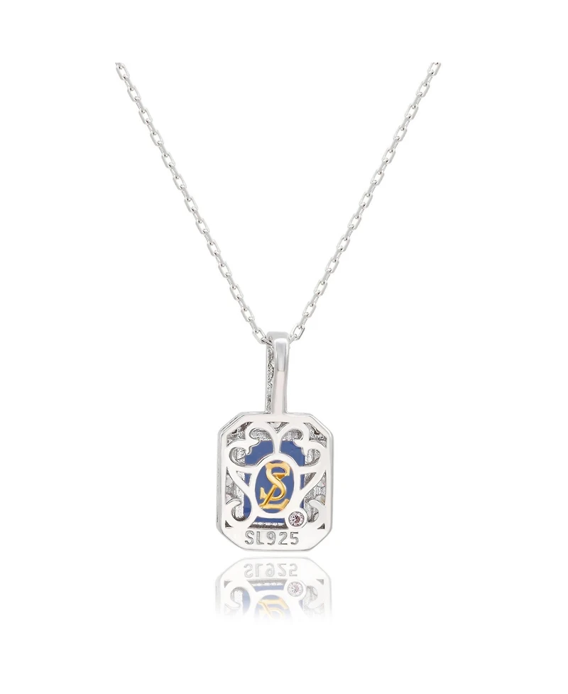 Suzy Levian Sterling Silver Emerald Cut Sapphire Halo Pendant