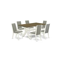 East West Furniture 7-Piece Gorgeous Dining Set an Excellent Distressed Jacobean Rectangular Dining Table Top and 6 Gorgeous Linen Fabric Dining Chair