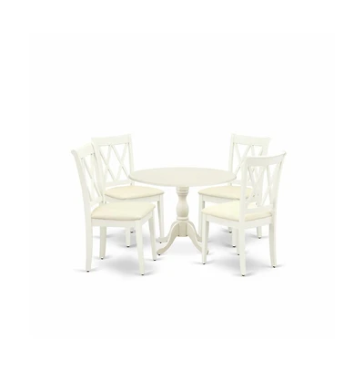 East West Furniture 5 Piece Dinning Room Table Set Includes 1 Drop Leaves Dining Room Table and 4 Linen White Dining Chairs with Double X-Back