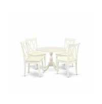 East West Furniture 5 Piece Dinning Room Table Set Includes 1 Drop Leaves Dining Room Table and 4 Linen White Dining Chairs with Double X-Back