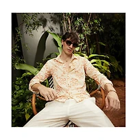 Campus Sutra Men's Peach Orange Flora-Weave Shirt