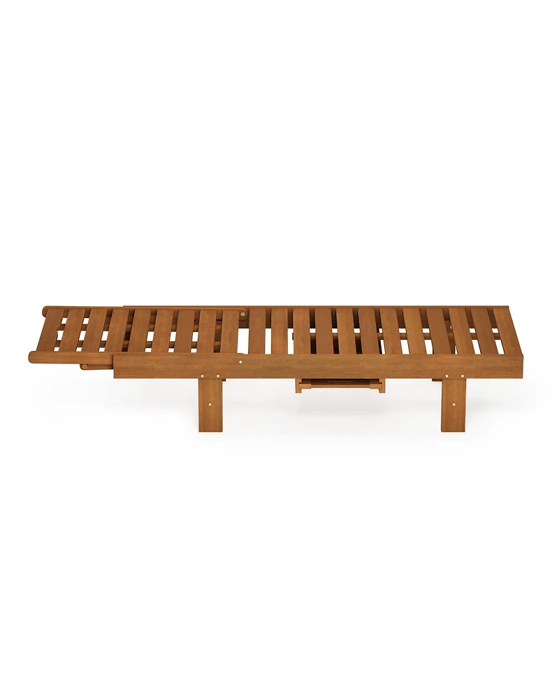 Homlux Outdoor Wood Sun Lounger with Adjustable Backrest and Tray, Natural Finish