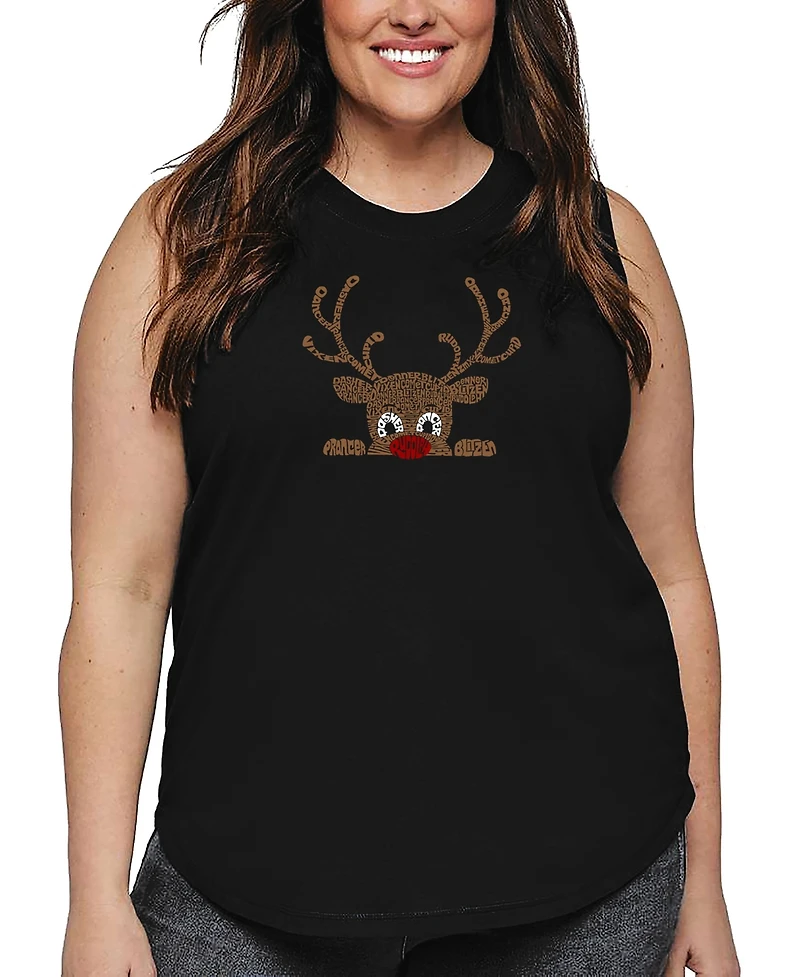 La Pop Art Plus Peeking Reindeer Word Tank Top