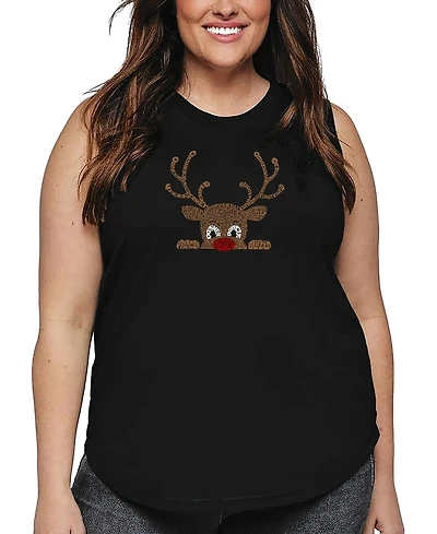 La Pop Art Plus Peeking Reindeer Word Tank Top