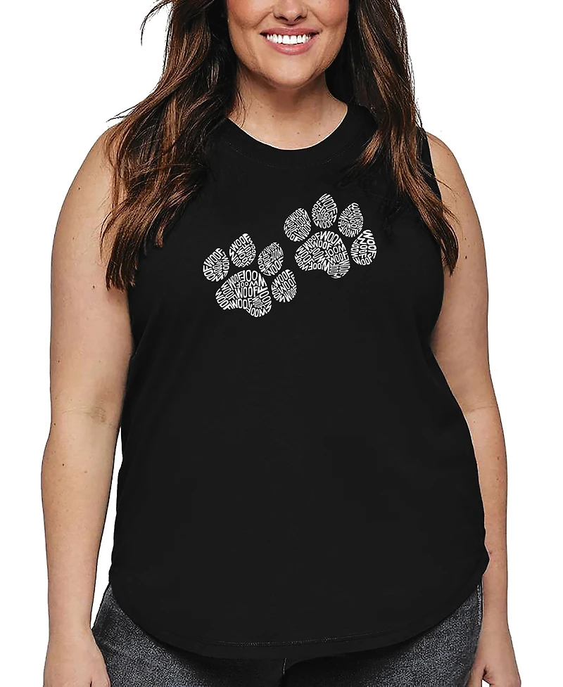 La Pop Art Plus Woof Paw Prints Word Tank Top