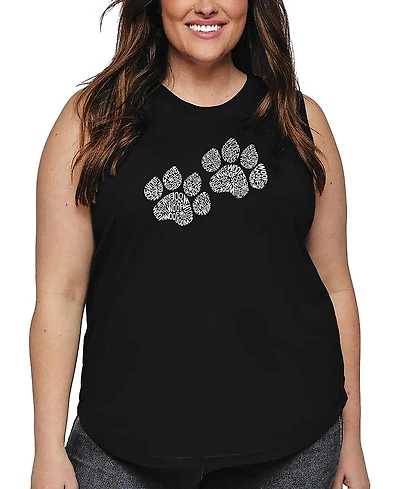 La Pop Art Plus Woof Paw Prints Word Tank Top