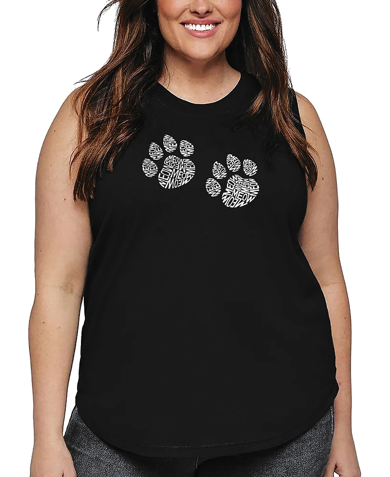 La Pop Art Plus Meow Cat Prints Word Tank Top
