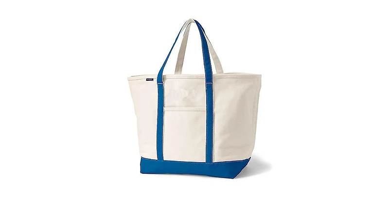 Lands' End Large Natural 5 Pocket Open Top Canvas Tote Bag