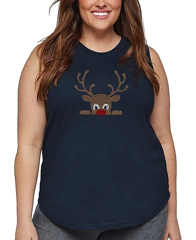 La Pop Art Plus Peeking Reindeer Word Tank Top