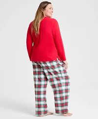 Holiday Lane's Women's Plus Merry Plaid Crew Neck Matching Family Pajamas Set, Created for Macy's