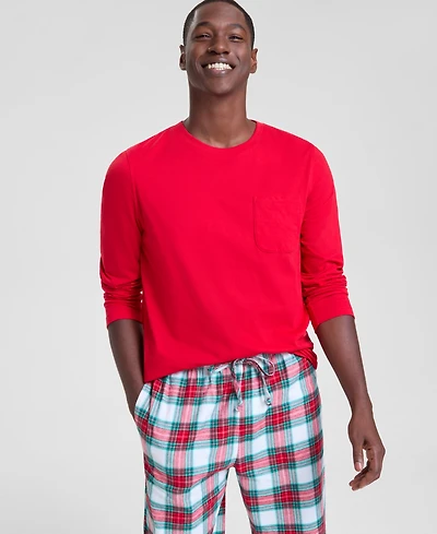 Holiday Lane's Men's Merry Mix Plaid Crew Neck Matching Family Pajamas Set, Created for Macy's