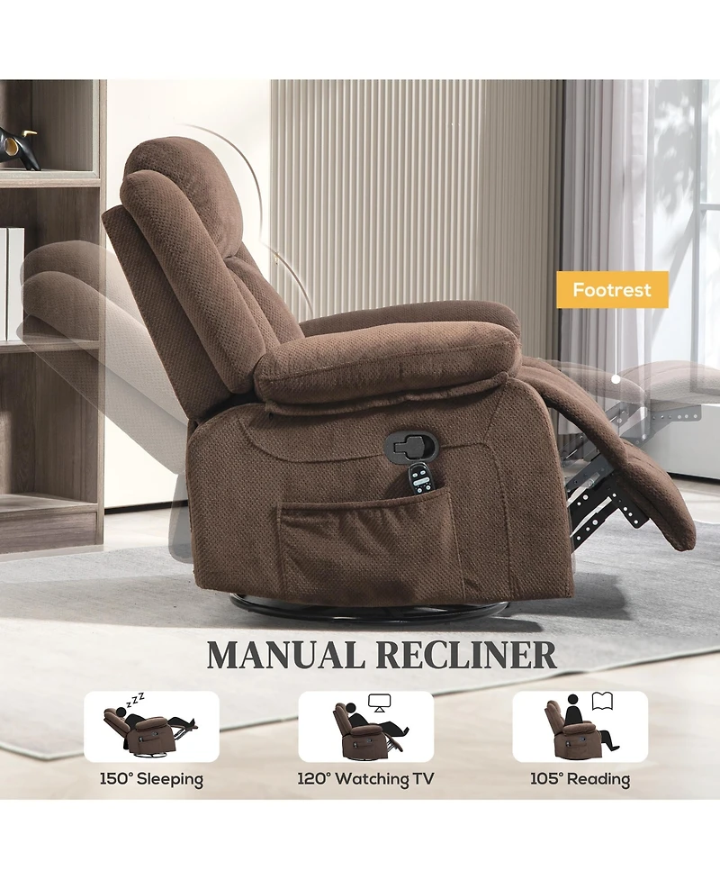 Homcom Massage Recliner Chair with Heat, Swivel Rocker with Footrest,