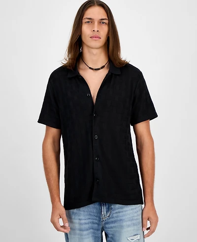 Guess Men's Tristan Short Sleeve Textured Button-Front Shirt