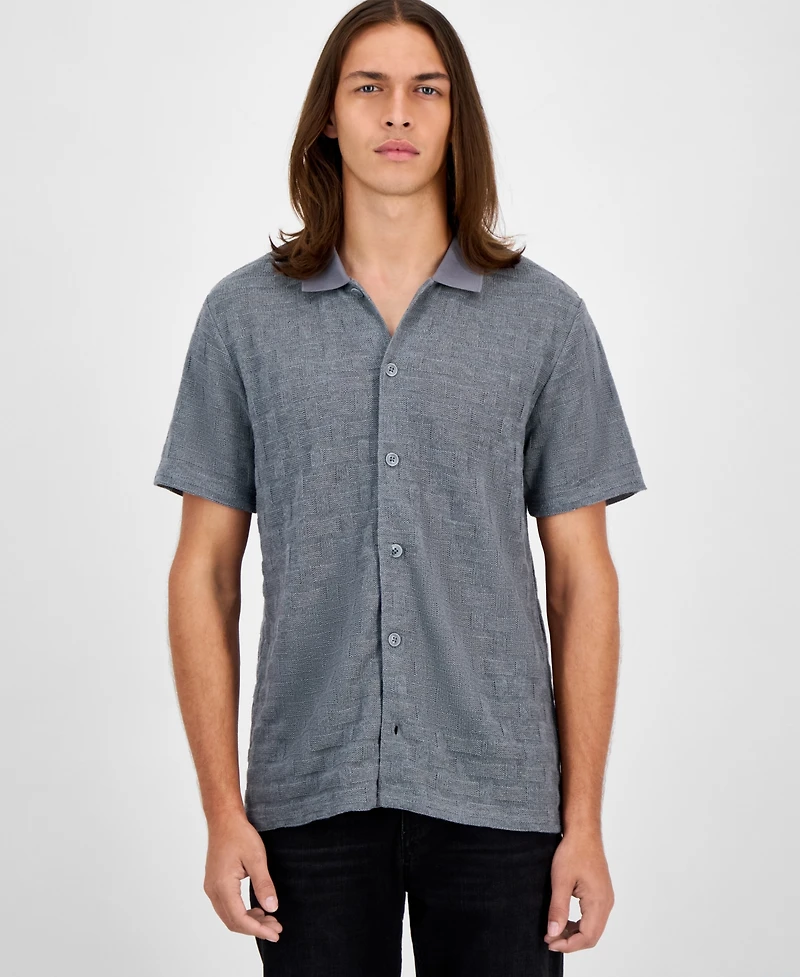 Guess Men's Tristan Short Sleeve Textured Button-Front Shirt