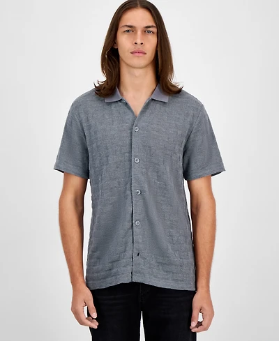 Guess Men's Tristan Short Sleeve Textured Button-Front Shirt