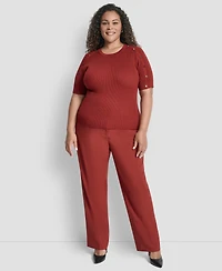 Dkny Plus Short-Sleeve Button-Detail Sweater