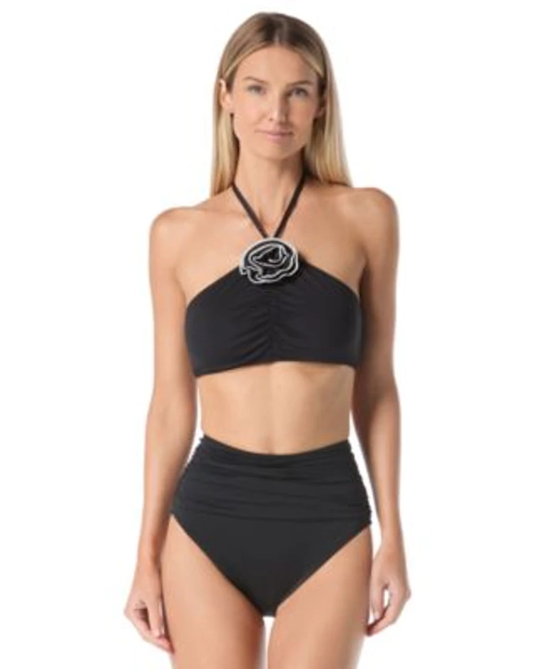 Kate Spade Womens Rosette High Neck Bra Top Ruched High Waist Bikini Bottoms