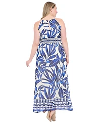 London Times Plus Printed Halter-Neck Maxi Dress