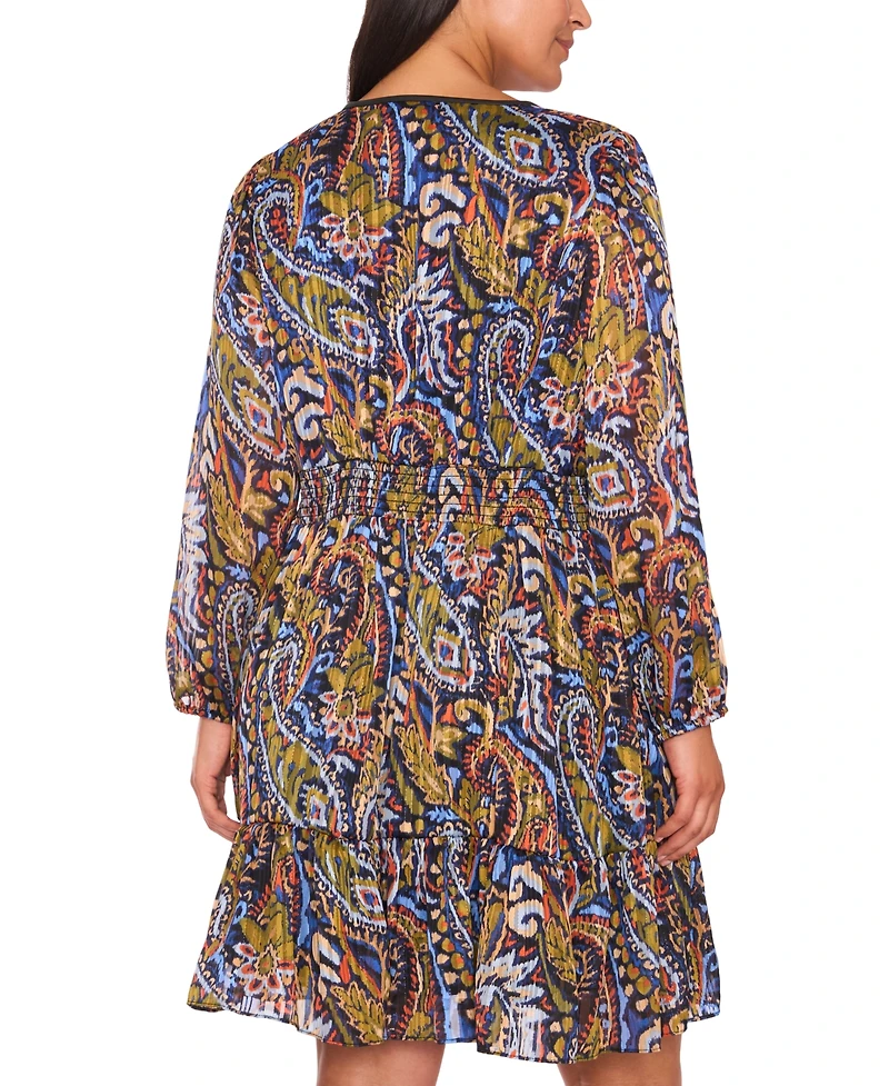 Msk Plus Long Sleeve Babydoll Knee-Length Dress