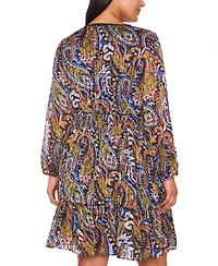 Msk Plus Long Sleeve Babydoll Knee-Length Dress