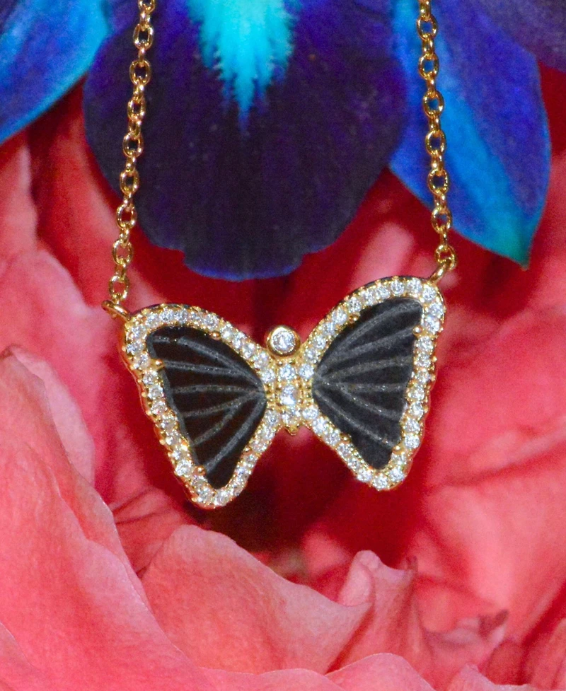 Kamaria Mini Butterfly Necklace with Black Onyx 14k Gold Plated Sterling Silver