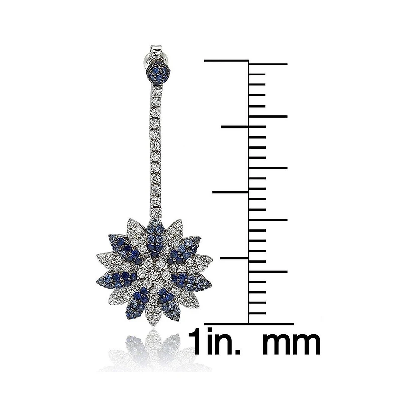 Suzy Levian Sterling Silver Sapphire & Created White Flower Drop Dangle Earrings