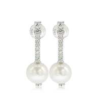 Suzy Levian Sterling Silver Pearl & White Sapphire Dangle Earrings
