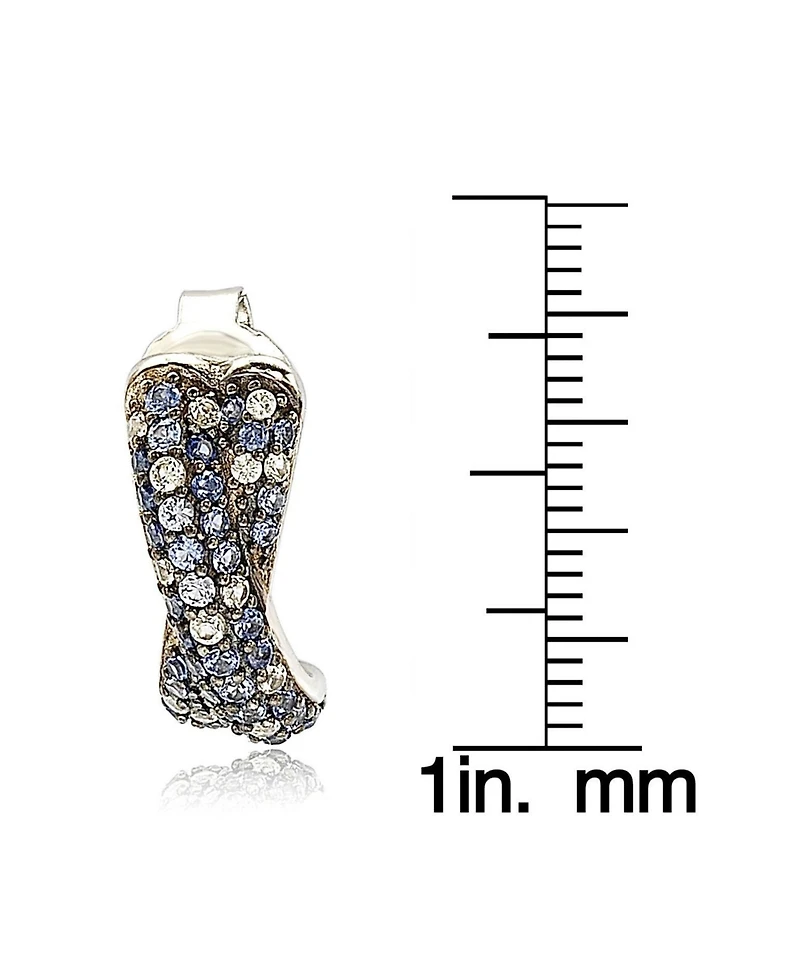 Suzy Levian New York Sterling Silver Sapphire & Created White Crossover Huggie Hoop Earrings
