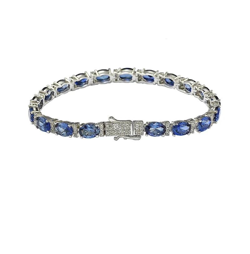 Suzy Levian Sterling Silver Sapphire & Created White Oval-cut Tennis Bracelet