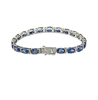 Suzy Levian Sterling Silver Sapphire & Created White Oval-cut Tennis Bracelet